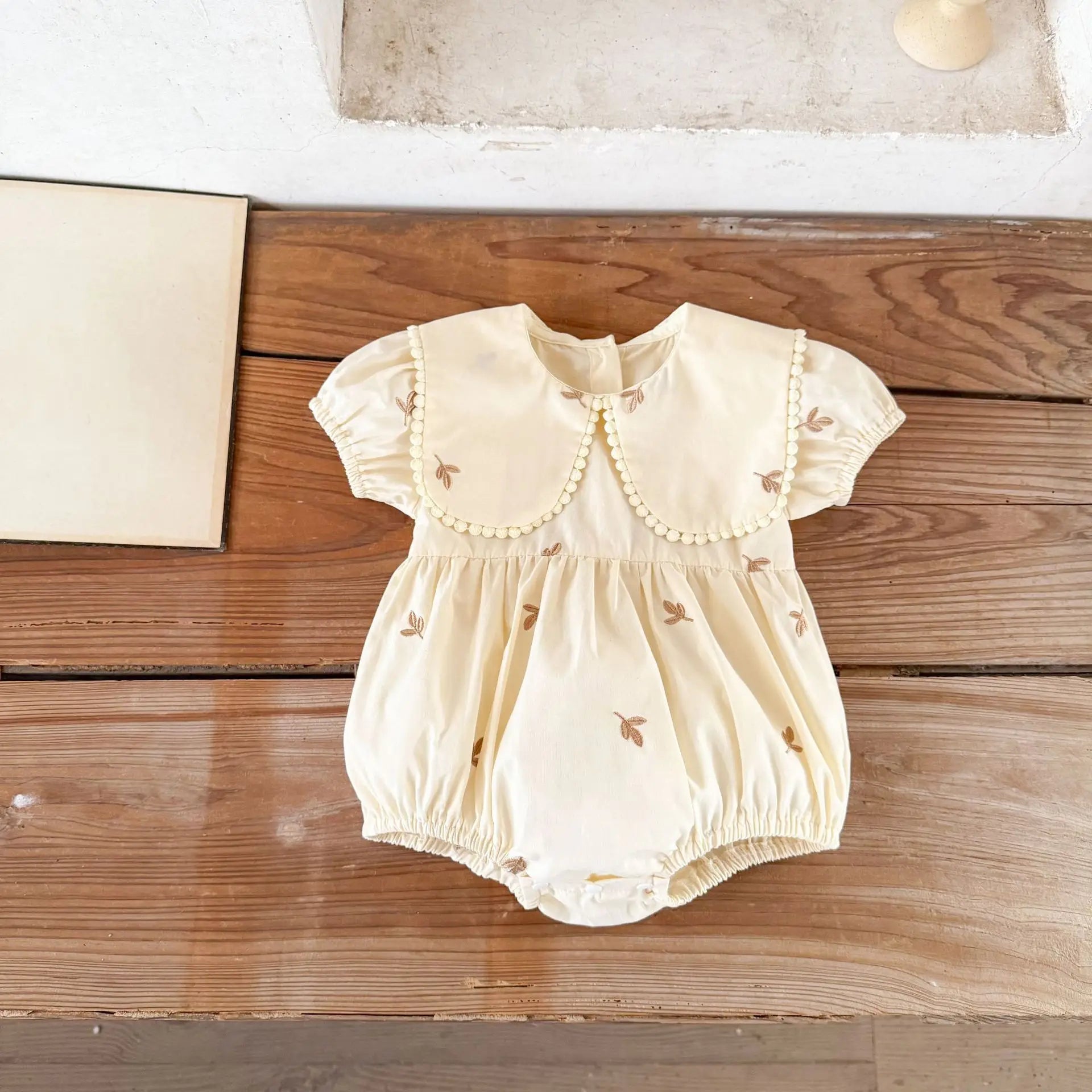 Ins Korean Version Girls' Baby Pure Cotton Cartoon Embroidery Lapel Short Sleeved Shirt Ha Yi Baby Summer Trend Jumpsuit