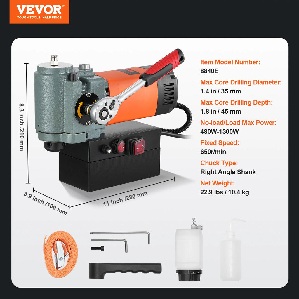 SucceBuy Magnetic Drill Press 1300W Low Profile Mag Drill Light Weight Portable Mag Drilling Machine with Cooling Device