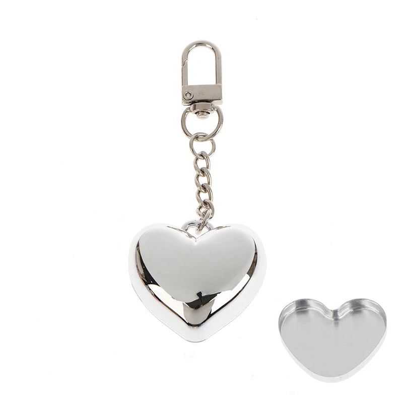 1Pcs Heart Shape Blush Empty Compact with Mirror, Keychain DIY Refillable Powder Case for Makeup