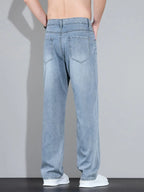 Lyocell Ice Silk Jeans Men's Fashion Korean Ultra-Thin Denim Pants Soft Drape Comfortable Business Straight Casual Trousers