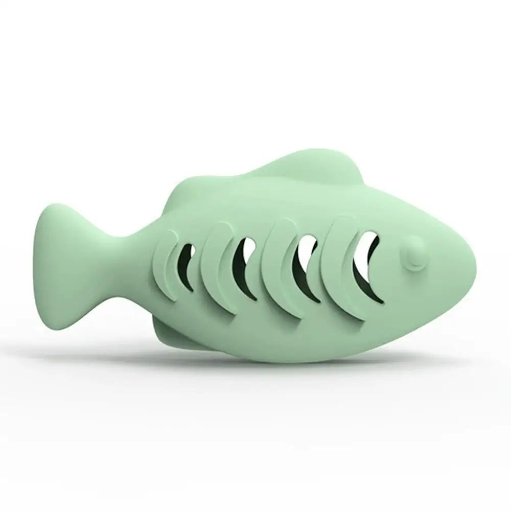 Interactive Cat Toy Food Dispenser for Indoor Cats Blue Treat & Catnip Stuffer Engaging Silicone Fish Chew Toy for Dental Care