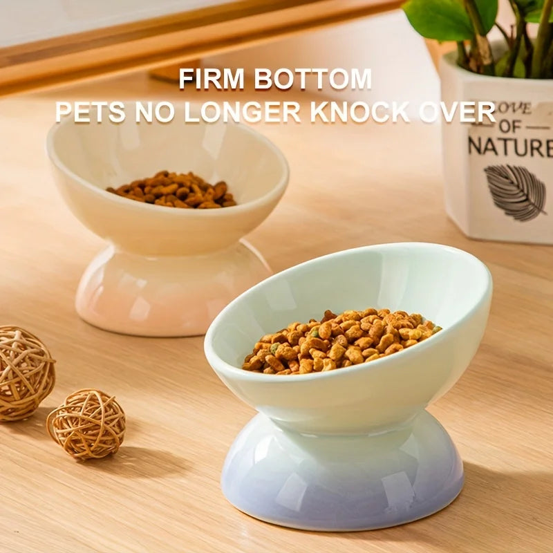 Ceramic Cat Bowl Pet Accessories Drink Water Bowl Diagonal High Feet Cute Cervical Spine Protection Cat Bowl Pet Supplies