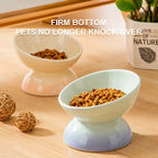 Ceramic Elevated Cat Bowl, Diagonal Design, Protects Cervical Spine, Pet Water Bowl