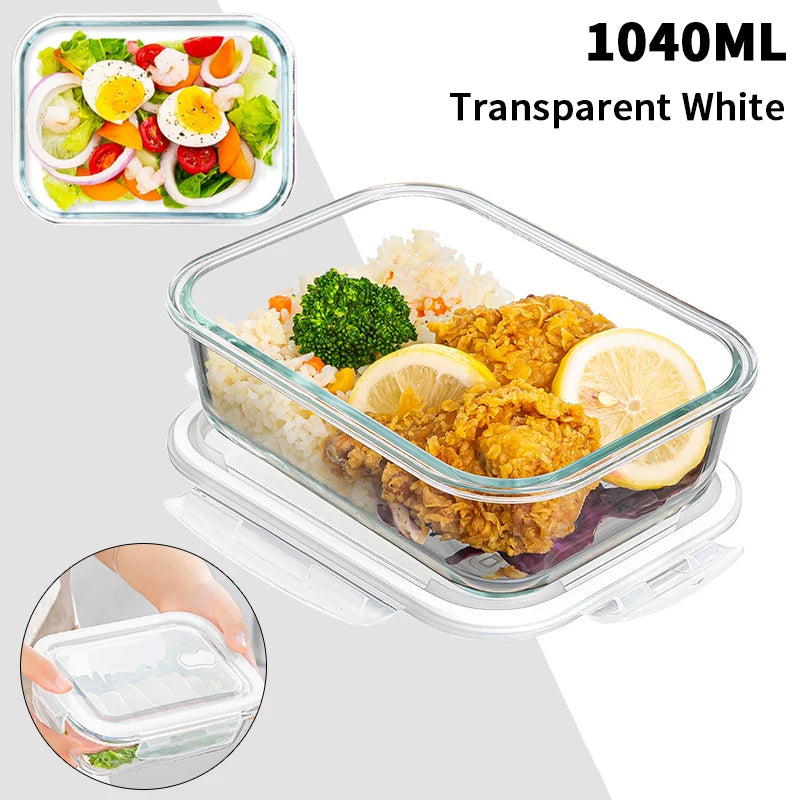 1/2/3 Grids Thickened Leak Proof Microwave Safe Food Crisper High Borosilicate Glass Bento Box With Lids Airtight Lunch Boxes