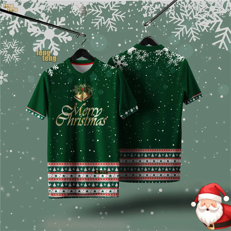 Christmas V-neck Short Sleeve T-shirt For Men Funny Festival Stripe Popular Short Sleeve Tee Shirt Merry Christmas New Year 2026