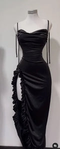 Korean Y2K Summer Sleeveless Lace-up Wrap Hip Pleated Dress Women Sexy Club Vintage Backless Bodycon Ruffles Slip Long Dresses
