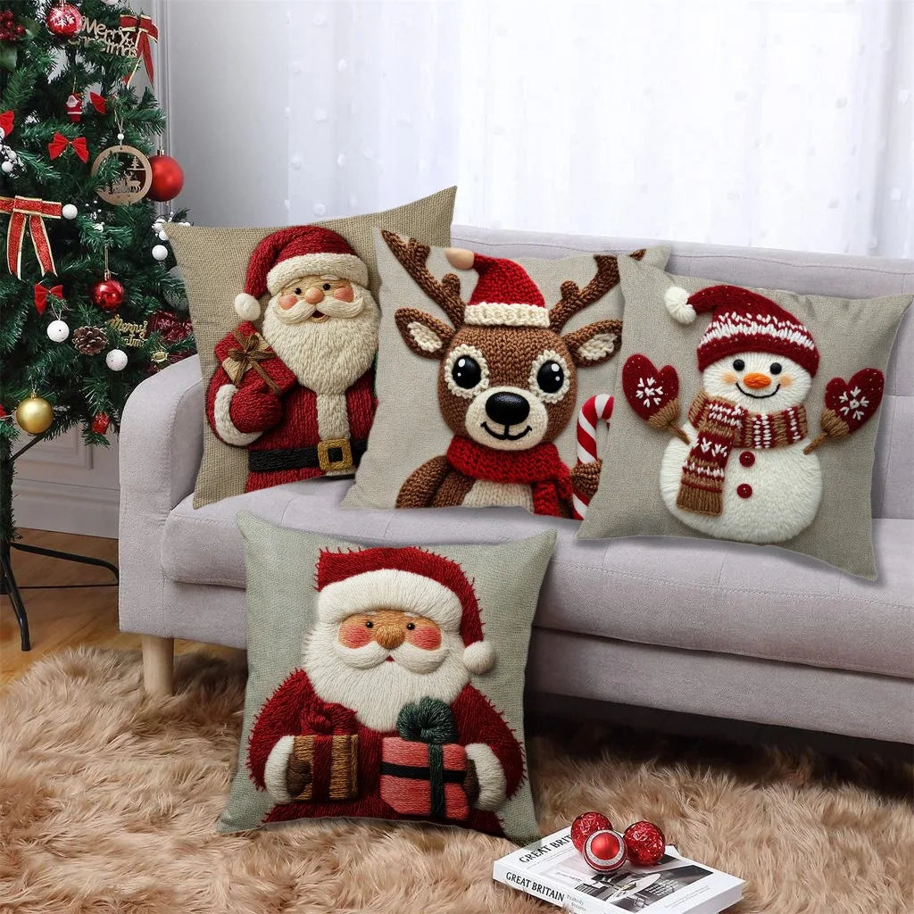 45cm Grey Red Christmas Pillowcase Cartoon Santa Snowman Elk Sofa Cushion Cover Home Bed Car Decor Merry Christmas 2025