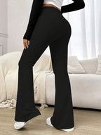 5397 Women's High-Waisted Flared Pants - Solid Color High Elasticity Trousers, All-Season Comfort & Machine Washable,