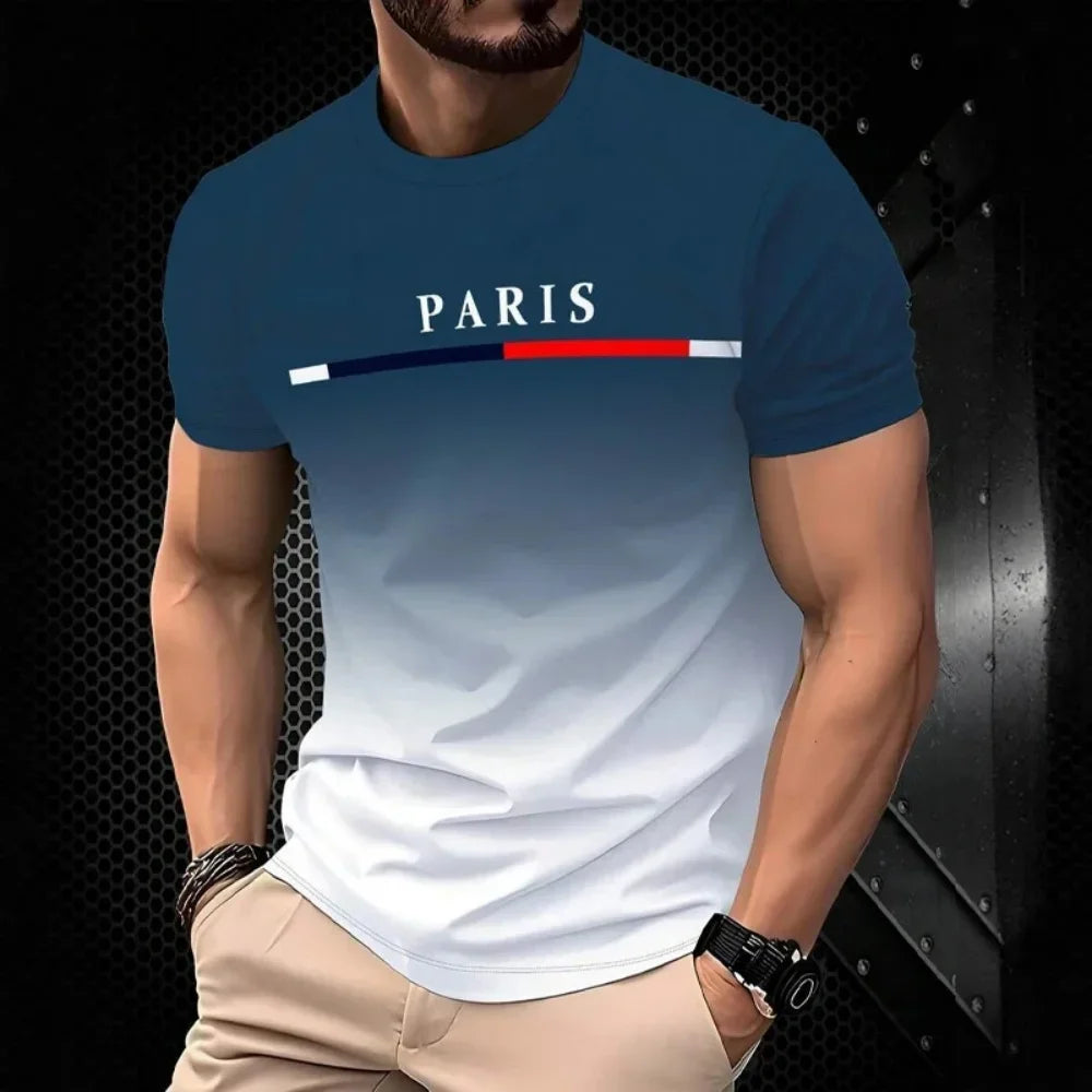 Summer New Fashion Trend Men's T-shirt 3D Letter Gradient Printed Simple Casual Short Sleeve Tops Streetwear Unisex Y2k Clothing