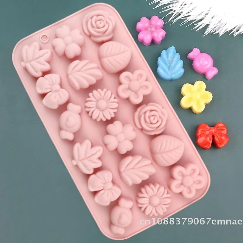 18Holes 3D Silicone Mold Daisy Tulip Flower Design Jelly Ice Pudding Soap Fondant Chocolate Cake Decorations Baking Tool Leaf