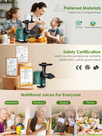 Slow Masticating Cold Press Juicer, Reverse Function Quiet Easy Clean High Yield Juice Extractor for Home Fruit Vegetable