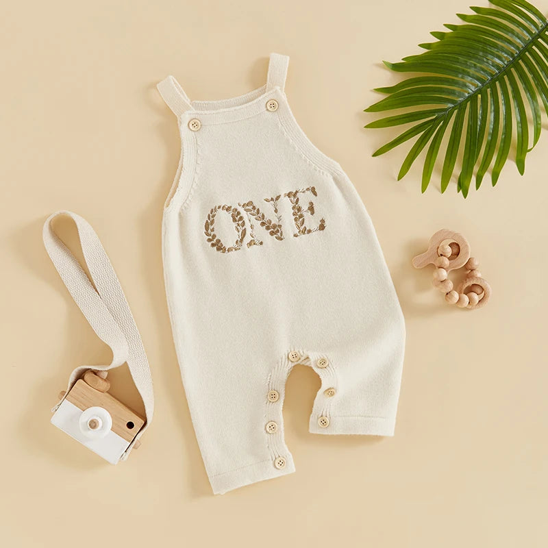 Citgeett Summer Toddler Baby Boys Girls Suspender Pants Embroidery Letters Knit Pants Birthday Romper Clothes