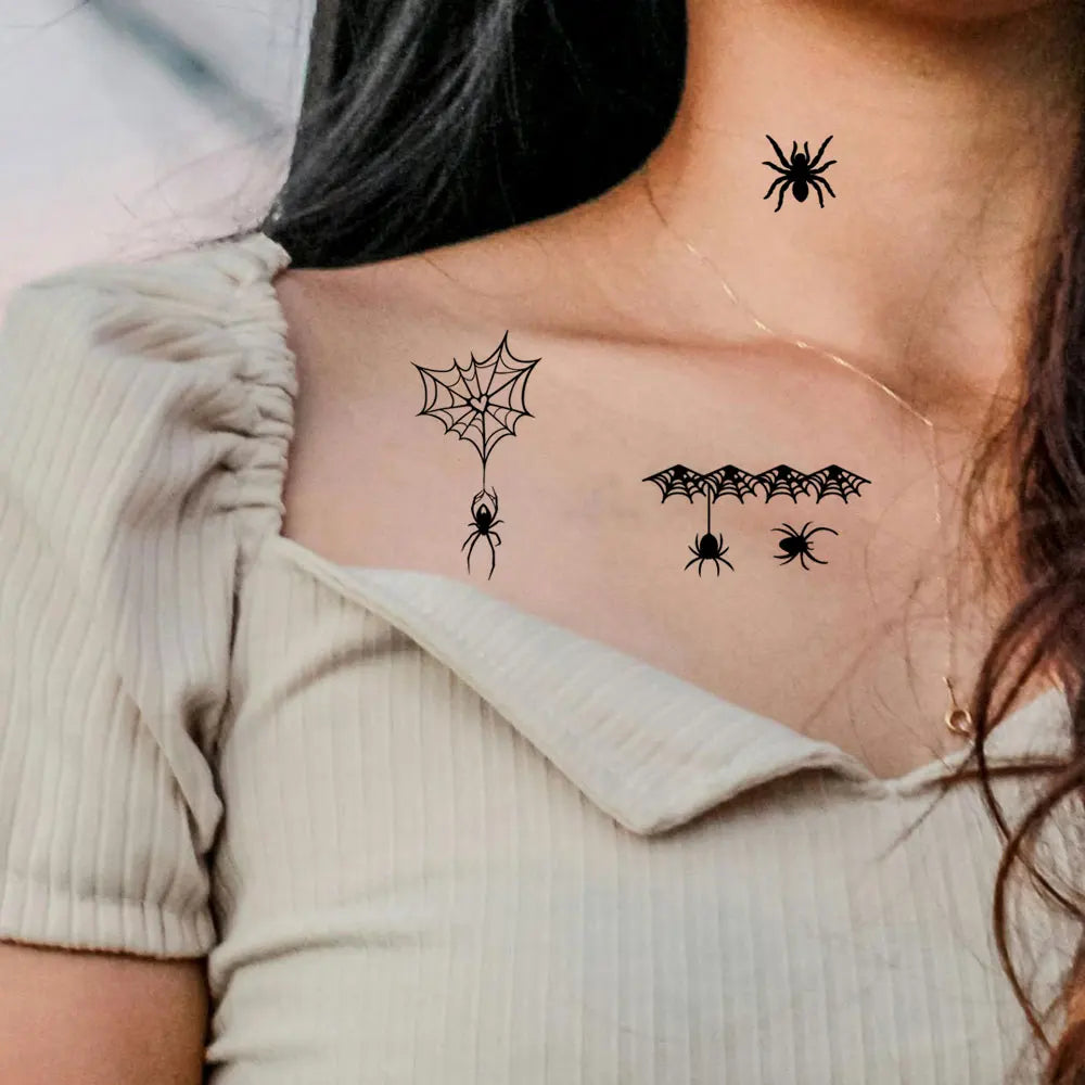 10 Sheets Halloween Eyebrow Stickers Spider Web Tattoo Stickers Body Makeup Waterproof Temporary Tattoo Halloween Fake Tattoo