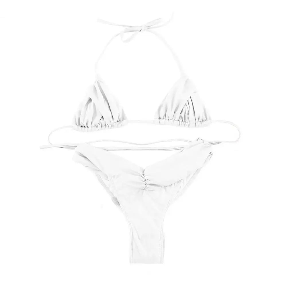 Sexy Folds Bikini Set Solid Micro Bikinis Women Swimsuit Female Triangle Swimwear Beach Wear Bathing Suit