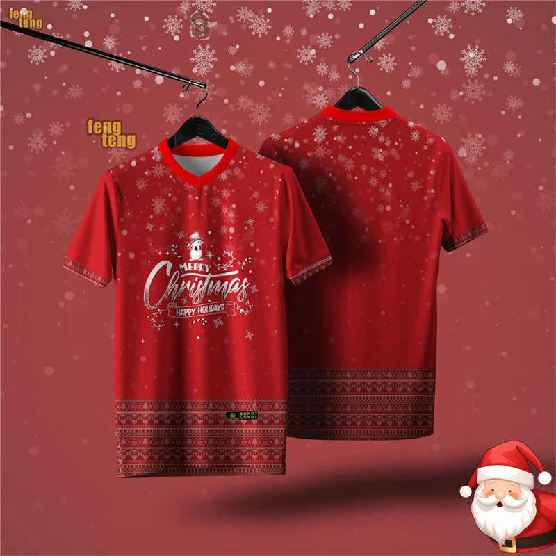 Christmas V-neck Short Sleeve T-shirt For Men Funny Festival Stripe Popular Short Sleeve Tee Shirt Merry Christmas New Year 2026
