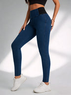 Women's Imitation Denim High Waist Hip Lifting Yoga pants Fashionable Sexy Casual Pants Solid Color Leggings High Elastic Soft