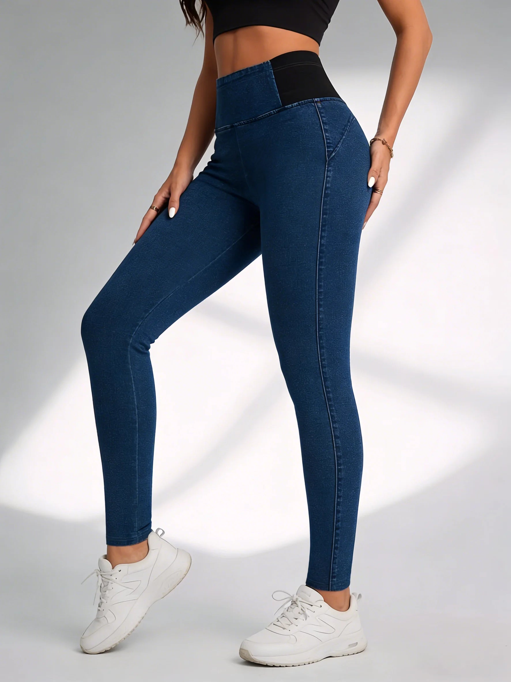 Women's Imitation Denim High Waist Hip Lifting Yoga pants Fashionable Sexy Casual Pants Solid Color Leggings High Elastic Soft