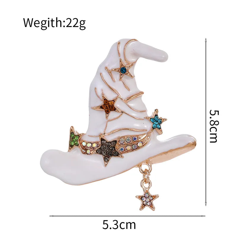 New Retro Star Witch Hat Brooch Exaggerated Dark Wind Halloween Pin Cartoon Accessories Holiday Gift