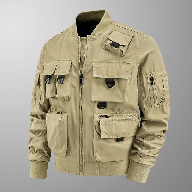 Men's Retro Jacket Spring/Autumn New Solid Color Multi Pocket Outdoor Adventure Work Coat Men's Baseball Collar Motorcycle Suit