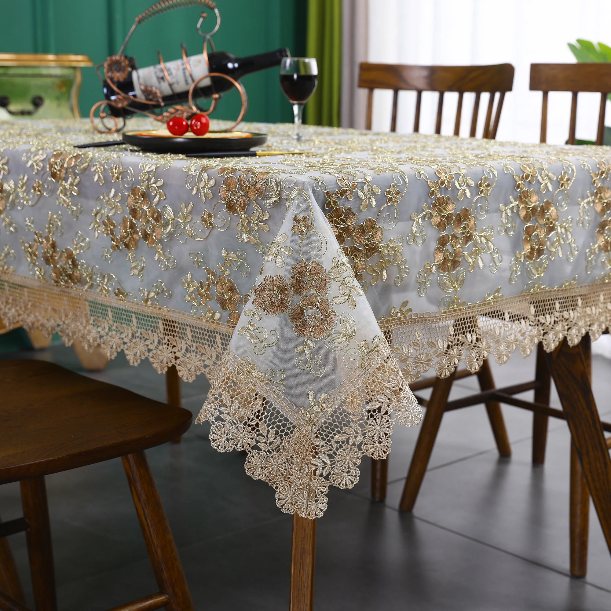 Battilo Rectangular Tablecloth Lace Table Cover Luxury Embroidered Coffee Tablecloths for Dining Tables Home Wedding Decoration