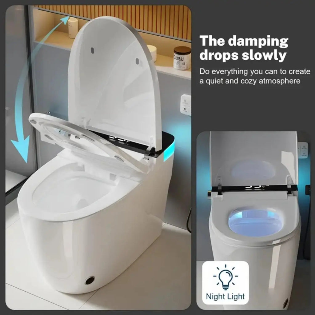 Smart Toilet with Elongated Heated Seat, Auto Flush, Manual Soft-Close Seat & Lid, Night Light, Electric Tankless,Customized