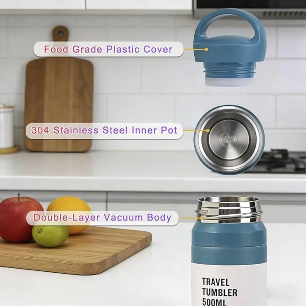 Travel Tumbler Thermos Mug 500ML Stainless Steel Double Wall Tea Coffee Vacuum Flask