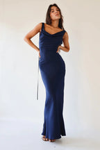 Sexy Women Long Dress Sleeveless Draped Neck Backless Lacing Slim Fit Dress For Party Cocktail Evening Club Street Style S M L