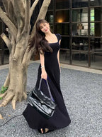 PTKPCC New Summer Waist-fitted Elegant French Style Women's Grey Short Sleeve Tank Dress Long Dress  Sexy Dress