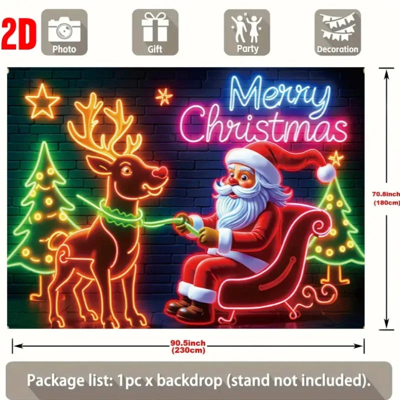 Neon Christmas Scene: Santa Claus and Reindeer, suitable for holiday parties and outdoor Christmas decorations