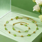 Fashion Green Natural Stone Bracelets for Women Stainless Steel Spacer Bead Bracelet 18K Gold Plated Jewelry Gift