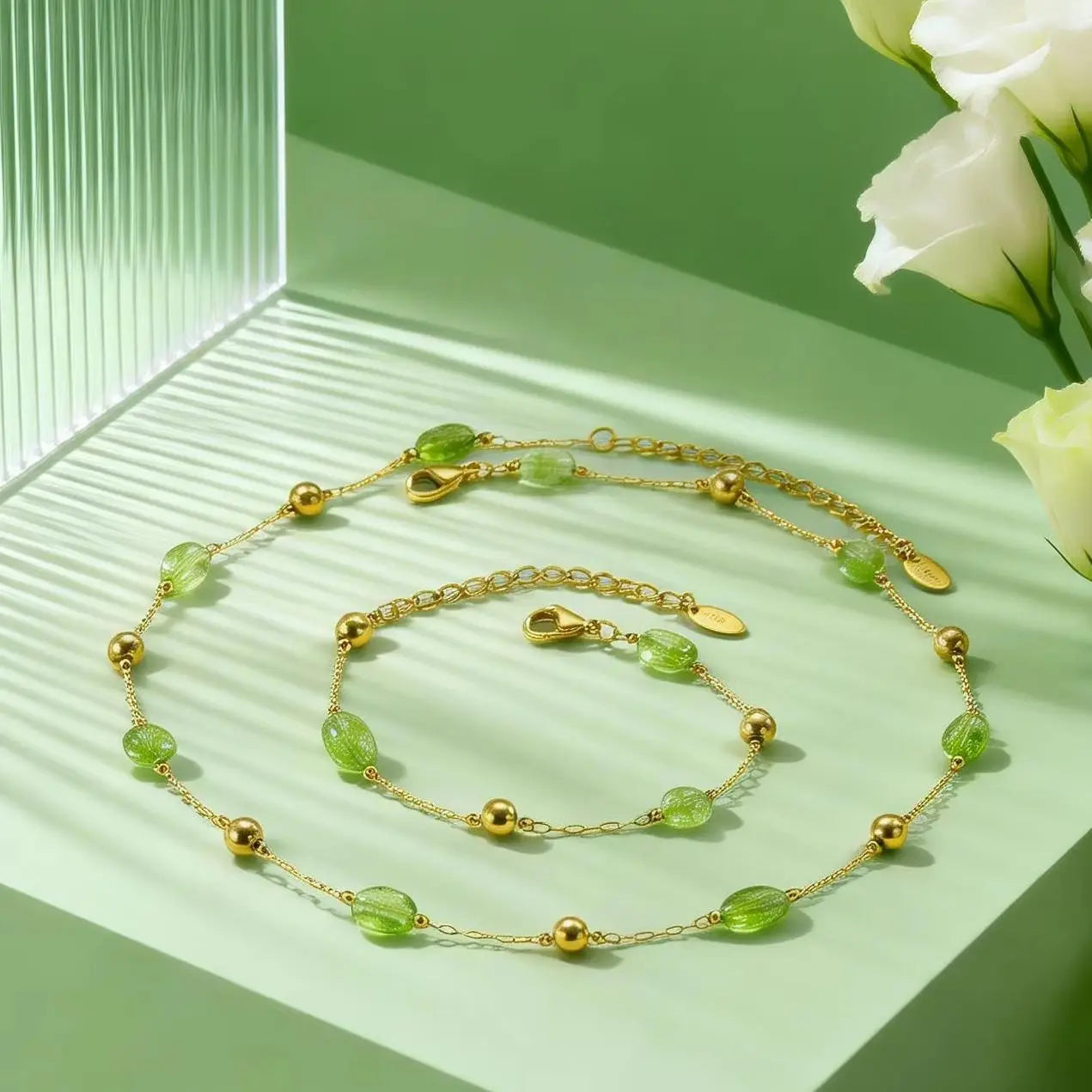 Fashion Green Natural Stone Bracelets for Women Stainless Steel Spacer Bead Bracelet 18K Gold Plated Jewelry Gift