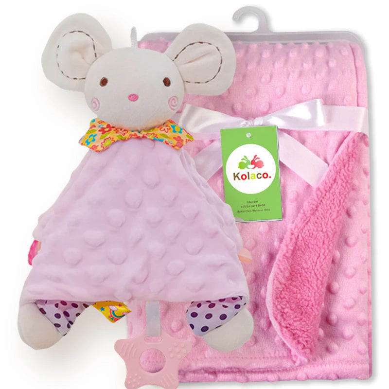 Personalized Newborn Baby Blanket with Name Custom Dot Minky Stroller Swaddle Set Security Towel Baby Shower Gift for Infant Boy
