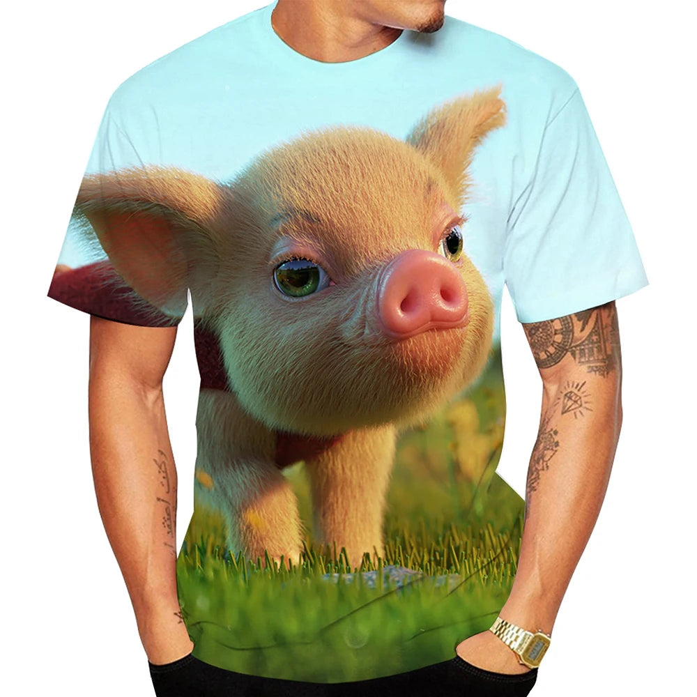 Popular 3D art design of cute pigs in summer, youthful fashion personality, cute popular T-shirt