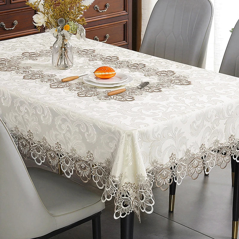 Battilo Lace Embroidery Tablecloth White Floral Rectangle Table Cloth Waterproof Table Cover For Dining Table Wedding Party Home