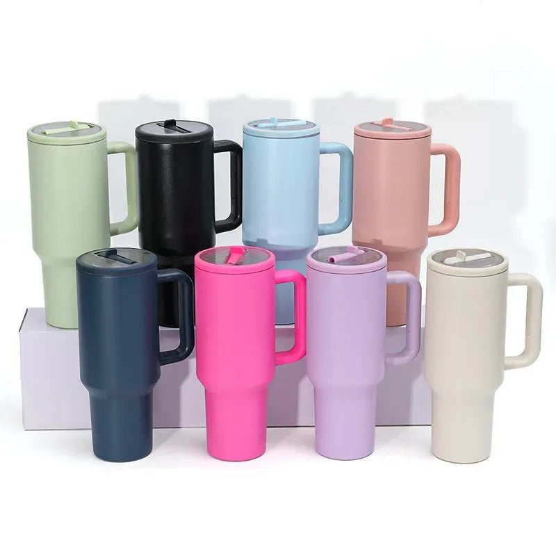 40 oz Tumbler with Handle and Straw, Leak-Proof Tumbler with Flip Straw, Double Vacuum Stainless Steel Water Bottle for Office#C