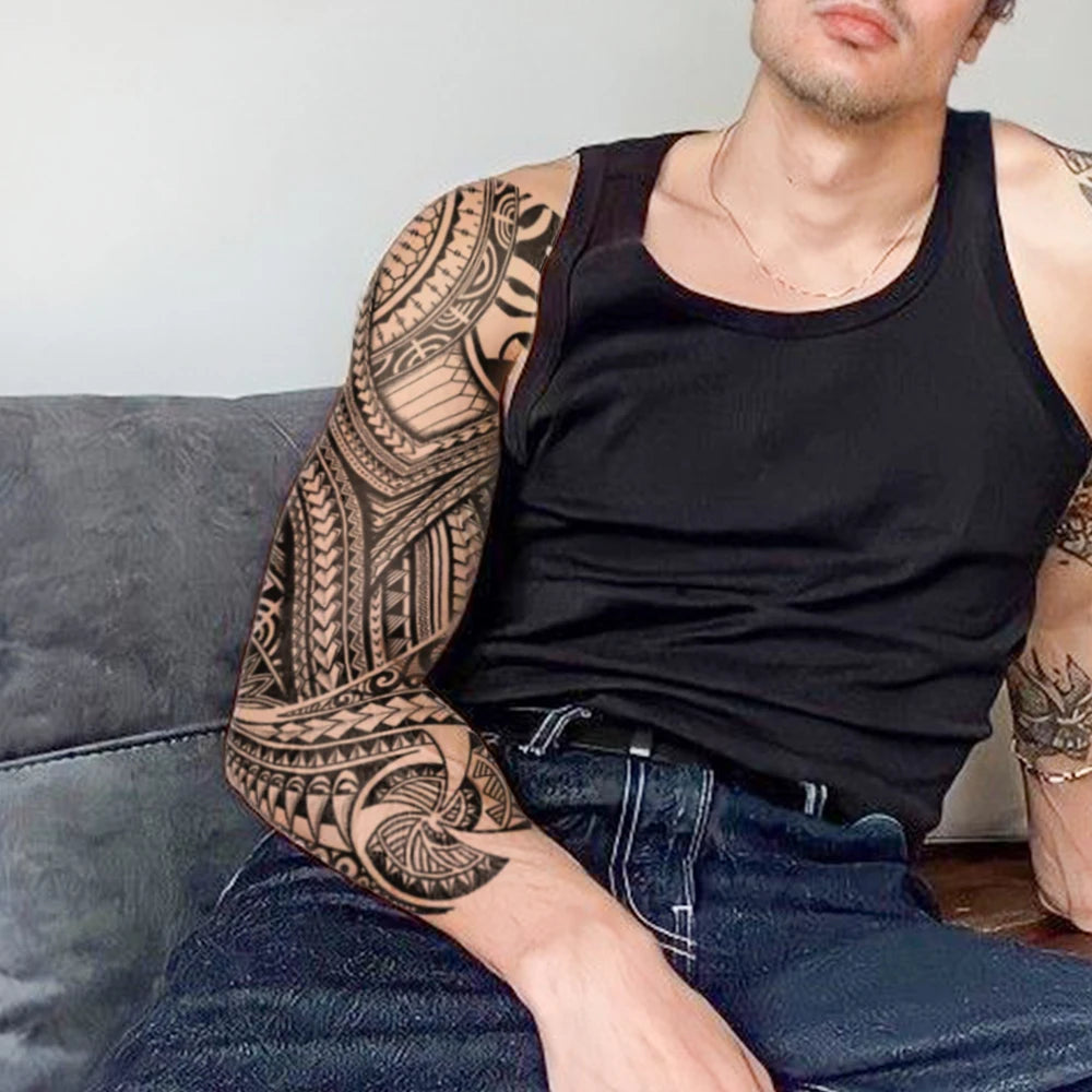 Large Full Arm Sleeve Waterproof Temporary Tattoo Sticker Indian Tribal Machine Turtle Totem Fake Tatoo Body Art Men Women Leg