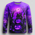 2026 New Autumn and Winter Men's Halloween scarecrow Pumpkin Full Print Round Neck Hoodie Horror Forest Moon Bat Long Sleeved Tr