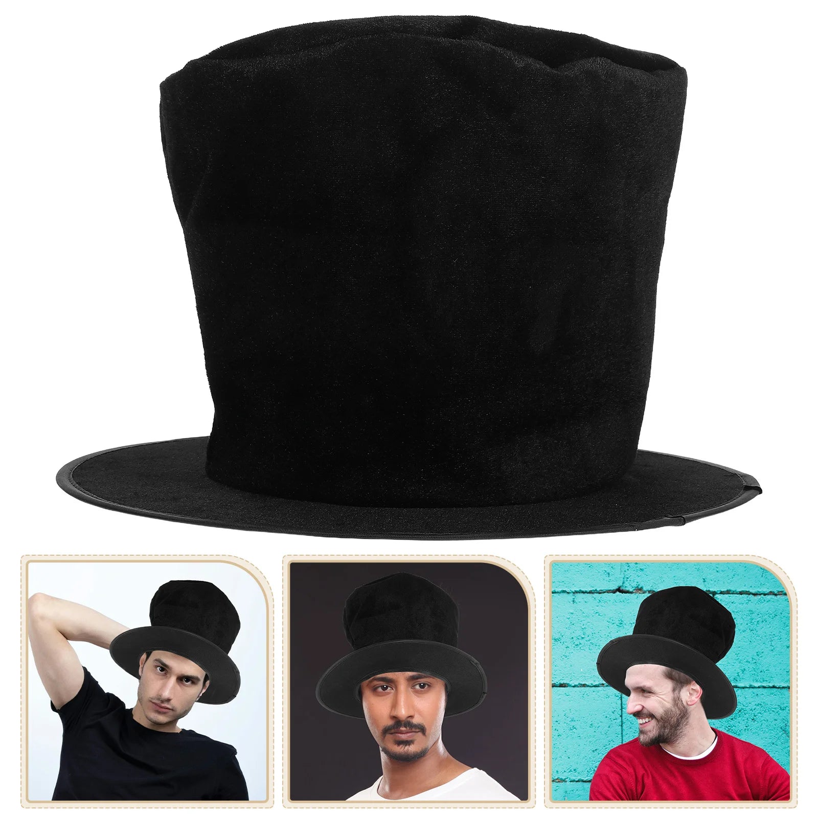 Top Hat: Black Wool Flat Top Wide Brim Vintage Formal Costume Hat For Men Women Jazz Magician Cosplay Accessory