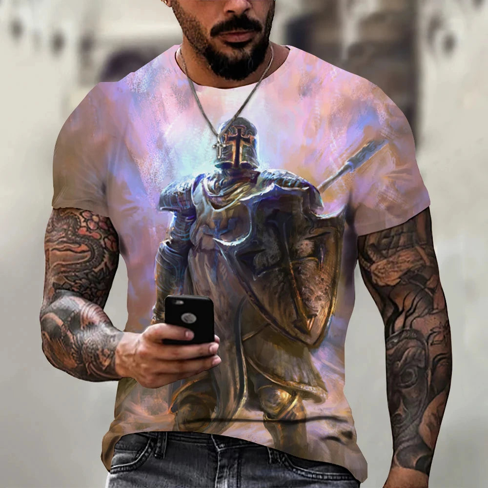 Summer Fashion Templar 3D Printed Men's T-Shirt Street Harajuku Cross TShirt For Men Short Sleeve Oversized Tshirt Vintage Top