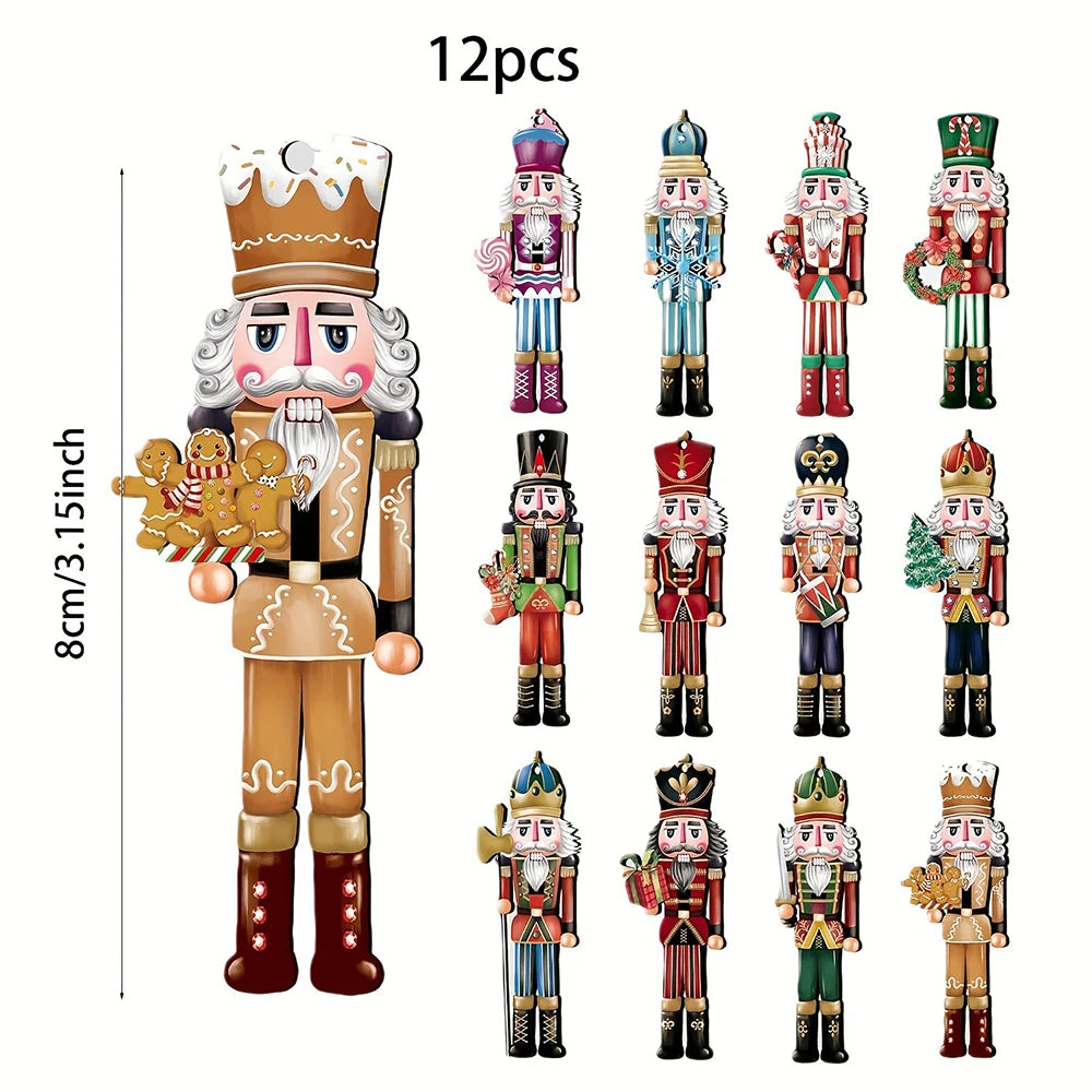 12PCS Nutcracker Wooden Decorative Set - Christmas Gift, Party Decoration And Home Decor