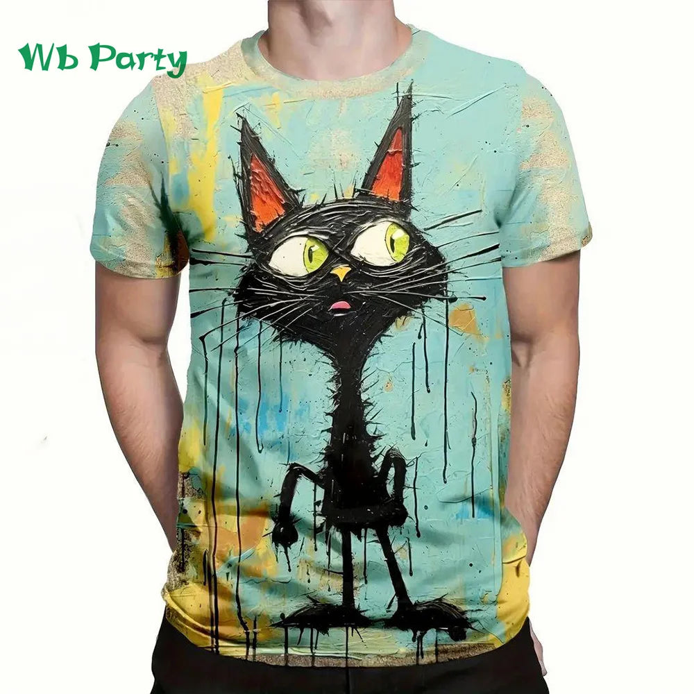 Cat Print T-shirt Men Short Sleeve Men's Summer T-shirts Cat Shirts Graphic Tee Men's Summer Clothes Men Short Sleeve T-shirt