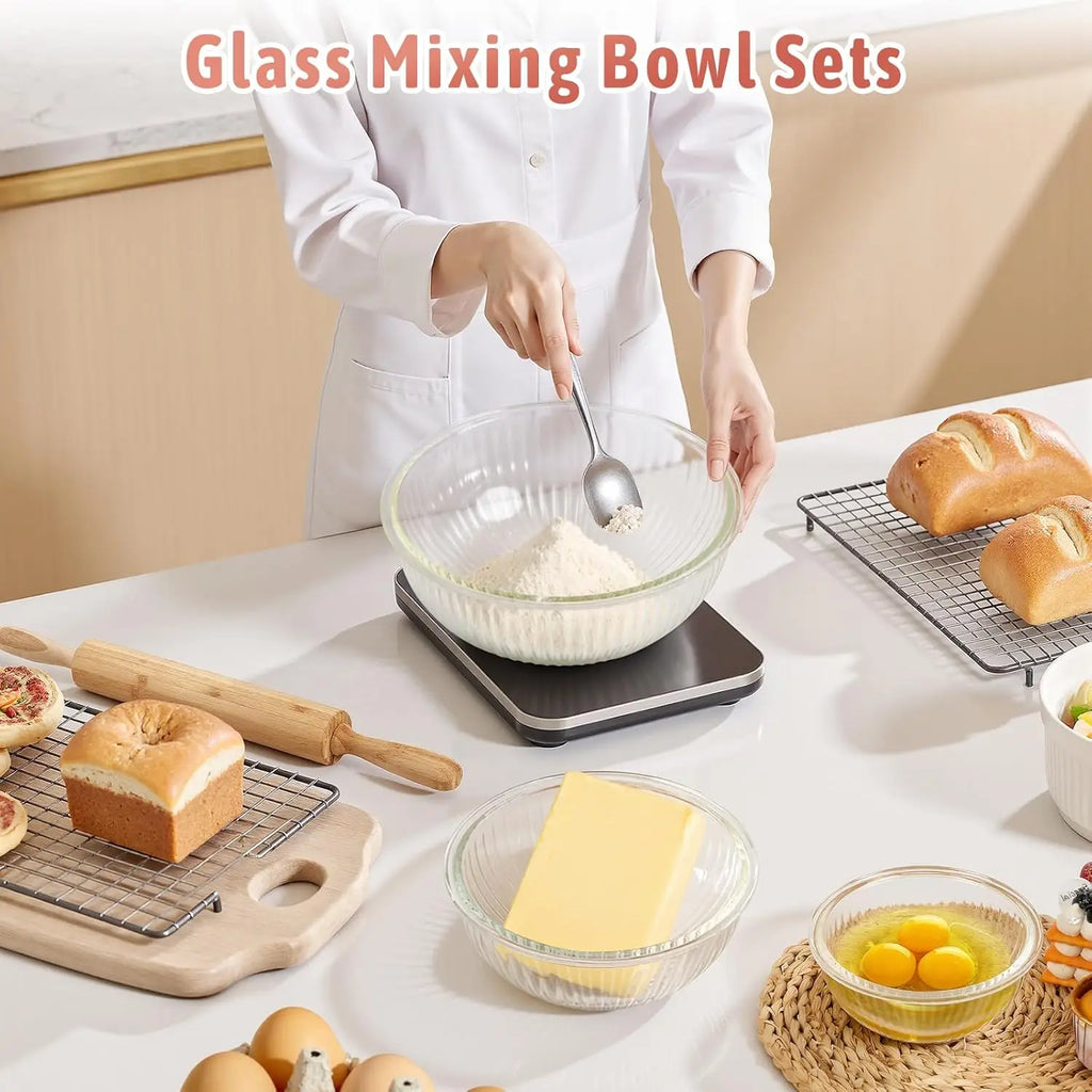Glass Mixing Bowls with Lids Set of 4, BPA Free & Dishwasher Safe, 0.2/0.5/1.1/2.1 Qt