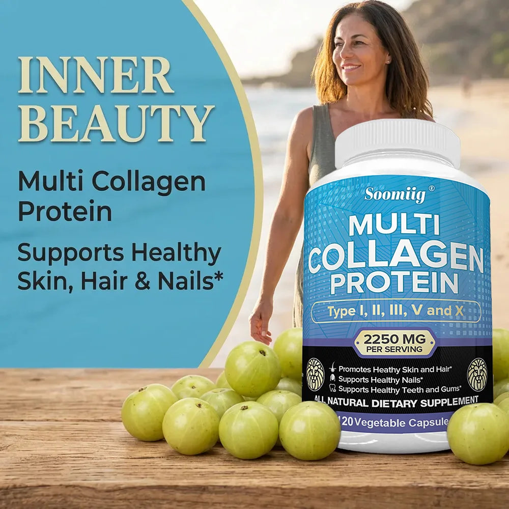 Multi-Collagen Peptides Capsules, Types I/II/III/V/X, Teeth, Hair, Skin, Nails, Joints, Gut & Anti-Aging Support, Non-GMO