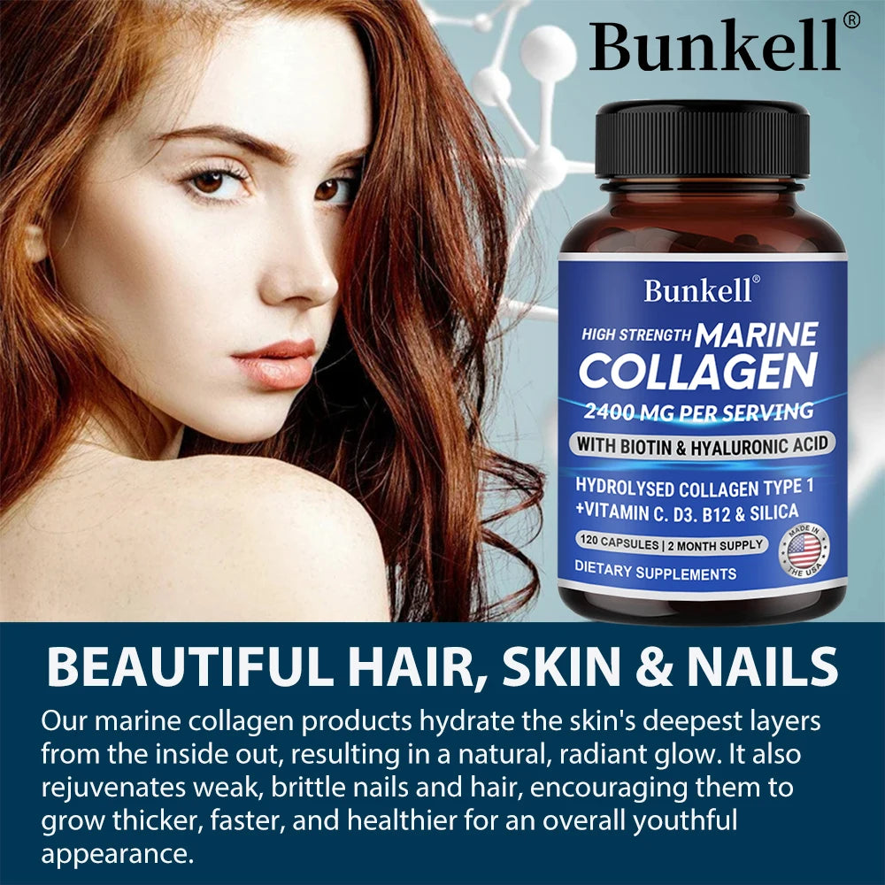 Collagen Capsules - with Biotin,Hyaluronic Acid,Support Joint Cartilage,Collagen Production and Calcium Absorption,Immune Health