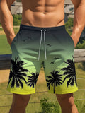 Retro Coconut Tree 3D Printed Men's Shorts Hawaiian Quick-Dry Gradient Short Pants Swim Trunks Loose Shorts Summer Man Clothing