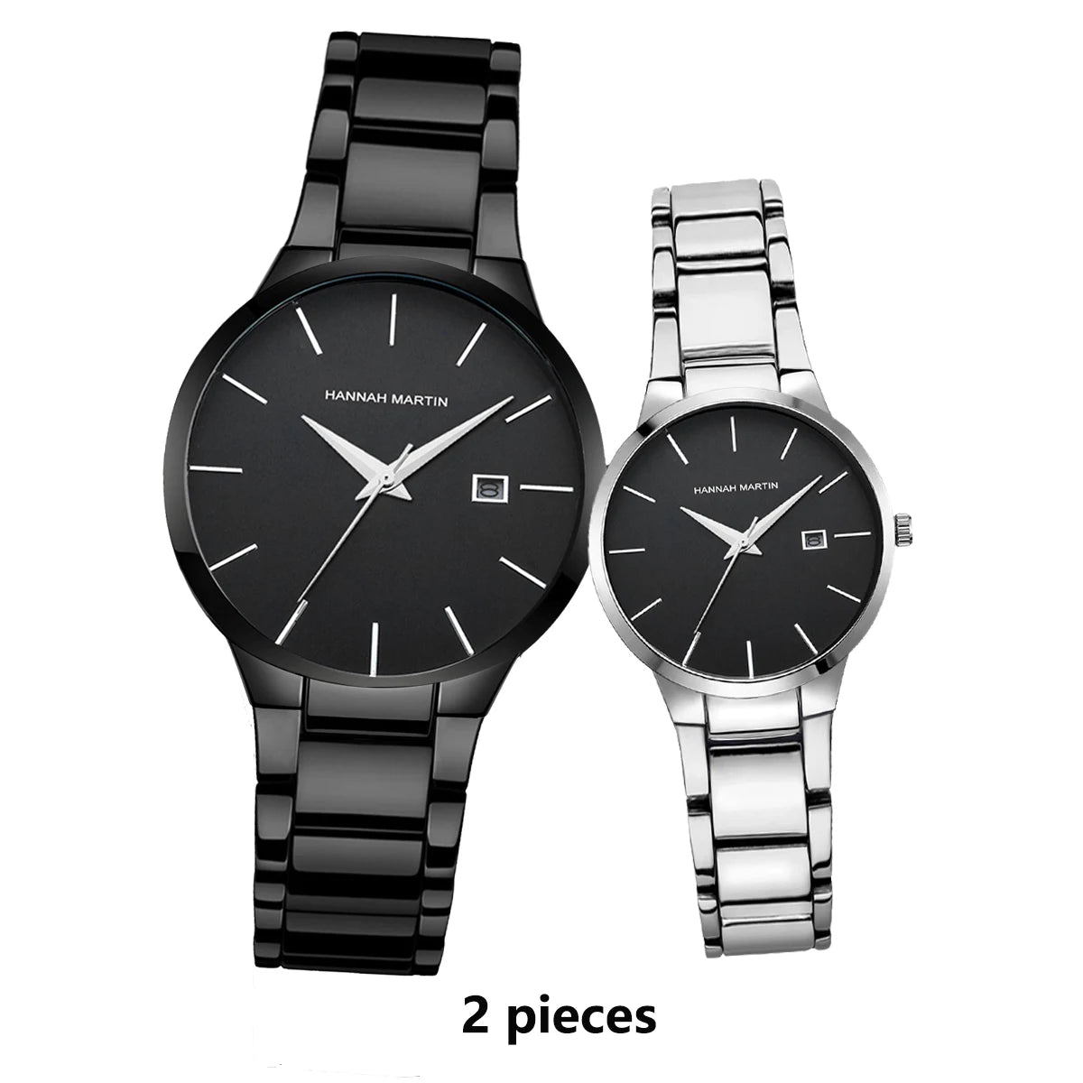 2 Pieces Quartz Watches For Couples Black Stainless Steel Business Men's Clock Casual Minimalist Women Gift Watch Pareja Regalo
