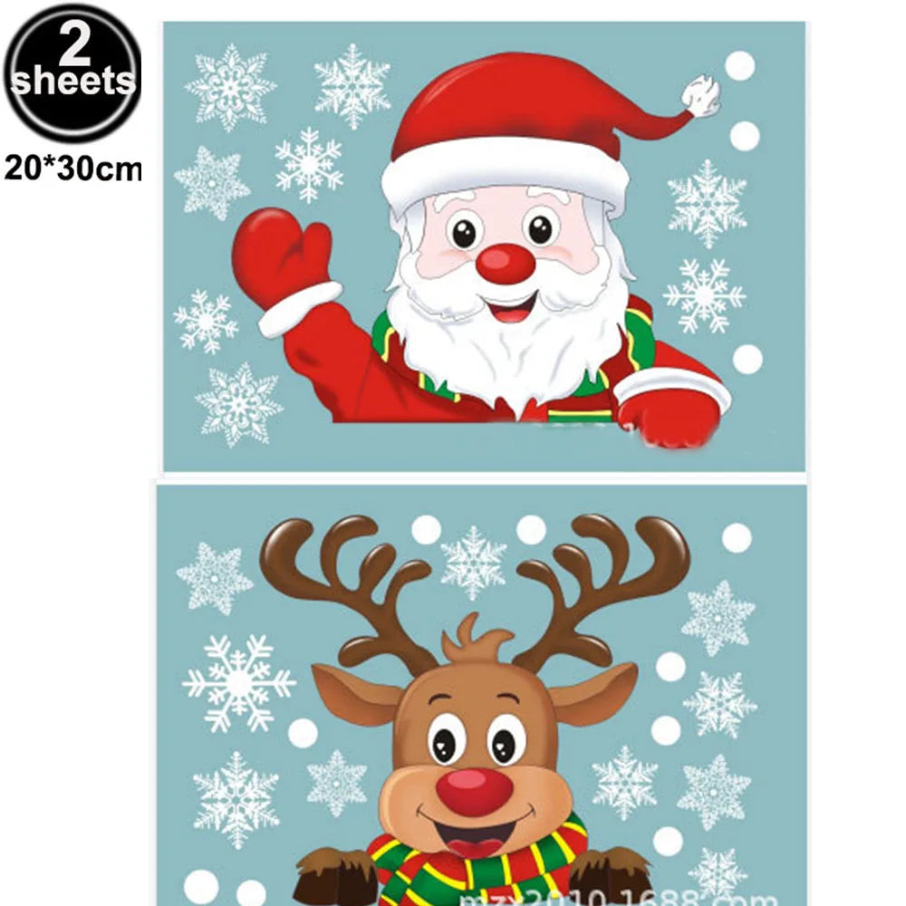 Christmas Window Cling Stickers Santa Claus Reindeer Snowflake Gift Box Window Decals for Xmas Home Shop Glass Door Window Decor