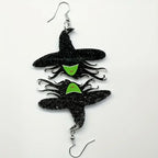 1 Pair of Witch Hat Earrings - Black with Sparkling Stars & Green Accents, Perfect for Halloween & Daily Wear