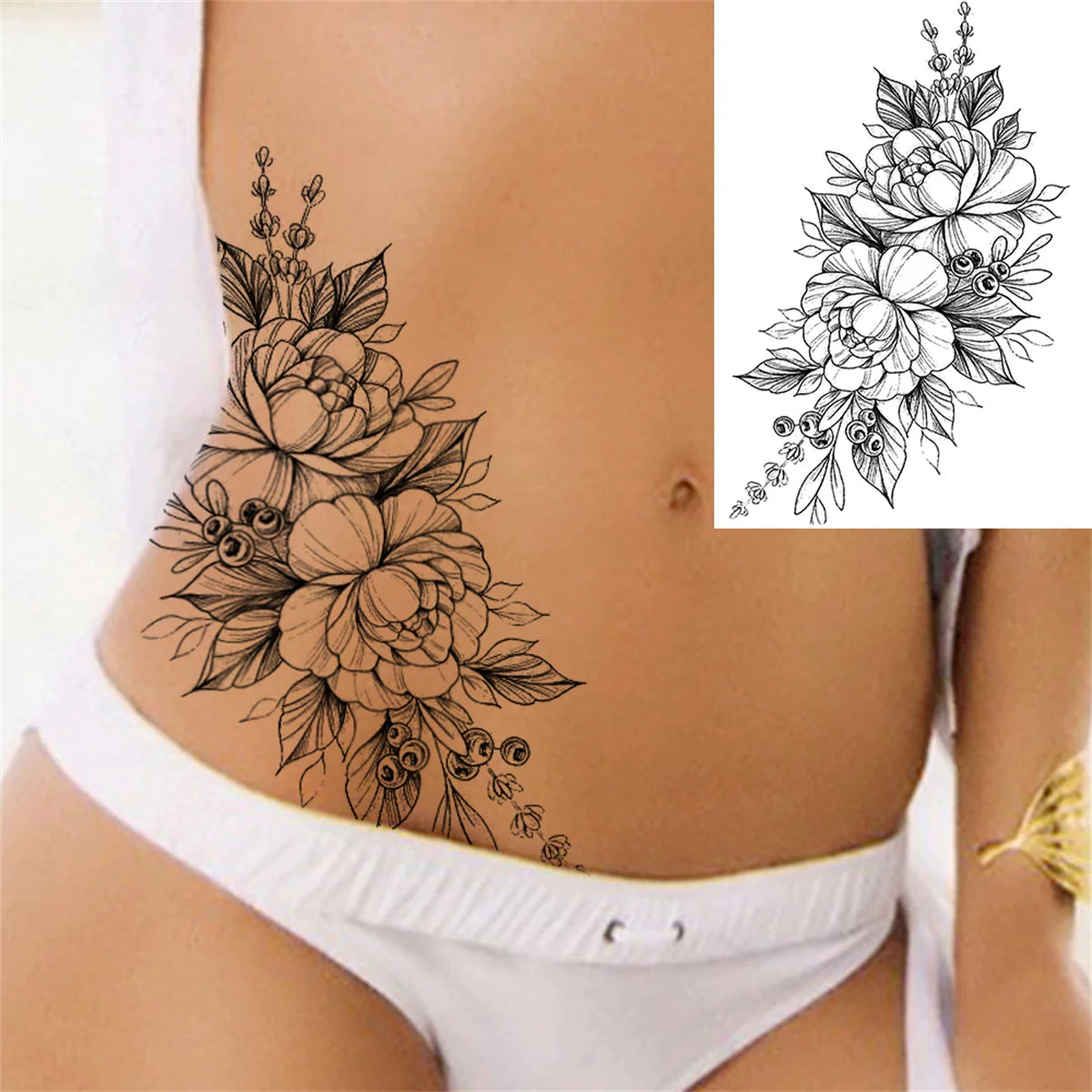 Realistic Sexy Peony Tattoos Temporary Women Adult Flower Arm Tattoos Sticker Waterproof Fake Floral Bloosom Body Leg Art Tatoos