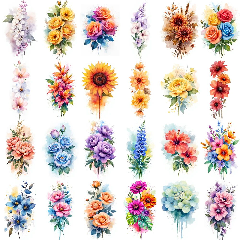 9pcs Colorful Flower Temporary Tattoos Stickers 3D Disposable Body Arm Tatoo Sticker Men Women Waterproof Fake Tatoos